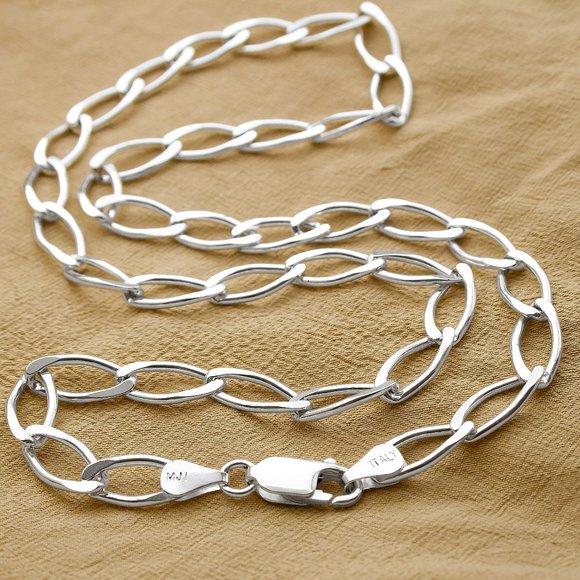 Sterling Silver Large Link Chain, Real Solid Silver Stamped 925 Italy, 18 inch - Picture 1 of 9